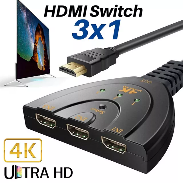 3 Port 4K HDMI Splitter Cable 1080P Multi Display Auto Switch Hub For HDTV , PS3