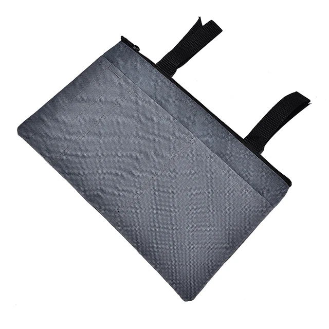 (Gris) Bolsa de reposabrazos de scooter fácil de limpiar para silla de ruedas bolsa de reposabrazos bolsillo con cremallera