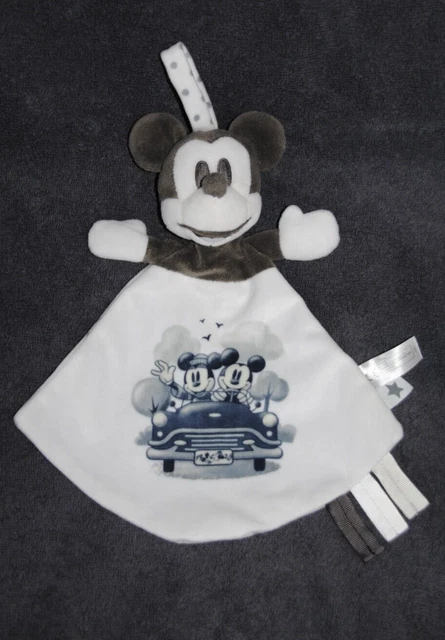 Doudou Plat Mickey Losange Gris DISNEY NICOTOY Noir Blanc Voiture MInnie  NEUF