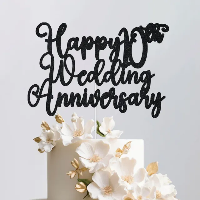 Happy Wedding Anniversary Personalised Glitter Cake Topper 10 25 30 40 50 60