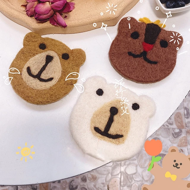 (12)Bear Coaster Insulated Bear Wool Felt Coaster Size Durable Decorative