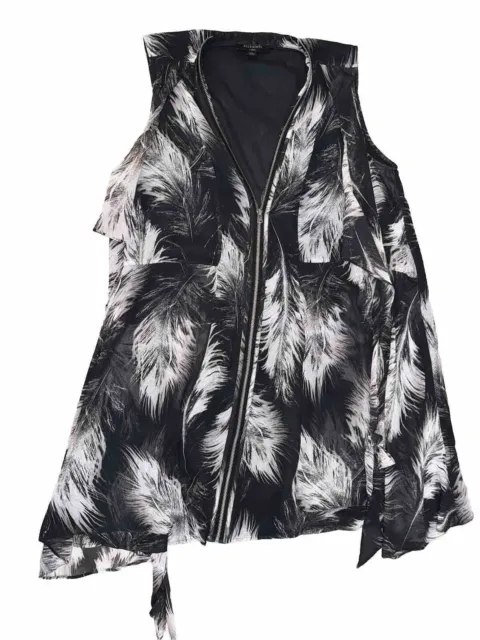 All Saints Jayda Feather Zip Front Dress Black Women’s Size L $628