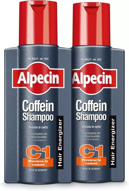 Alpecin Coffein Shampoo C1 2 x 250 ml, Naturale crescita dei capelli, anticaduta