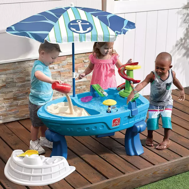 Step2 Fiesta Cruise Sand & Water Table with Umbrella Lids for Kids Activity