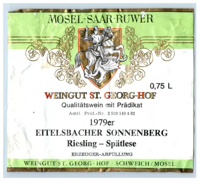 1970's-80's Weingut St. George-Hof Riesling German Wine Label Original S31E