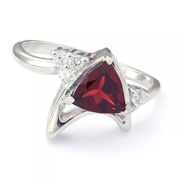 Lab Created Red Garnet Star Trek Ring In 14K White Gold Plated Trilliant Cut