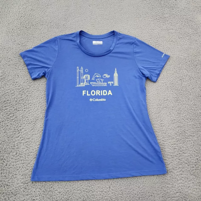 Columbia Shirt Womens Medium Blue Short Sleeve Comfort Florida Sunshine State