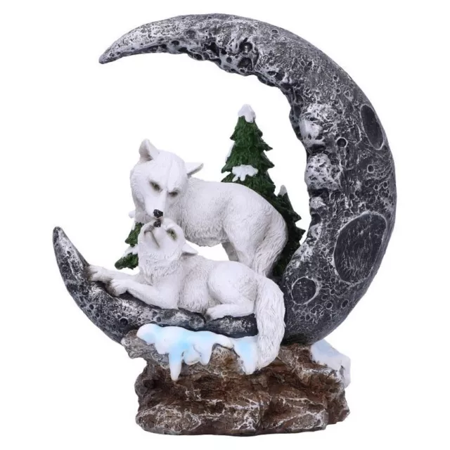 White Wolf Ornament Lunar Companions Moon Snow Figurine Light Up Nemesis Now