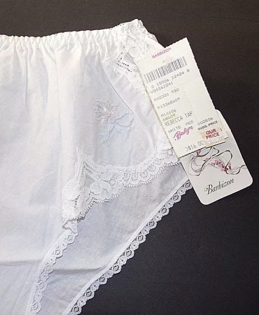 Vtg NWT NOS Barbizon Womens Panties Pants White Cotton Lace French Cut M 80s 2