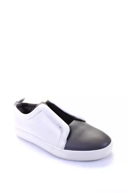 Vince Women;s Leather Elastic Slip On Two-Tone Casual Sneakers White/Gray Size 8