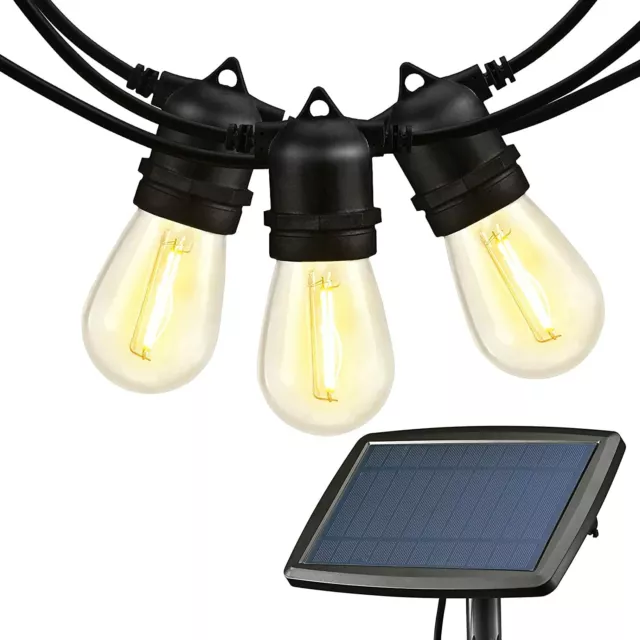 48 ft Patio Solar String Light S14 15+1 Bulbs LED Outdoor Backyard Waterproof