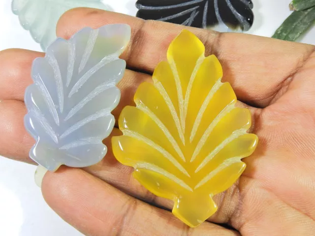 337Cts. Natural Leaf Carving Onyx Crystal Loose Gemstone 04 Pcs Lot 46-49 MM g94 3