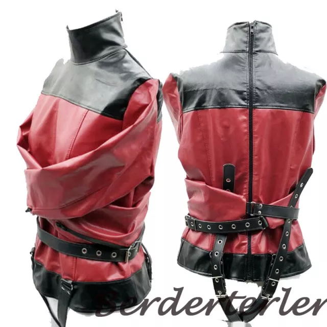 Soft PU Leather Adjustable Binder Harness Straitjacket Lockable Coat for Women