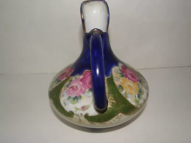 MERVEILLEUX VASE NIPPON PEINT À LA MAIN - BLEU COBALT AIGUE - DESIGN FLORAL 6 1/2" TaLL 3