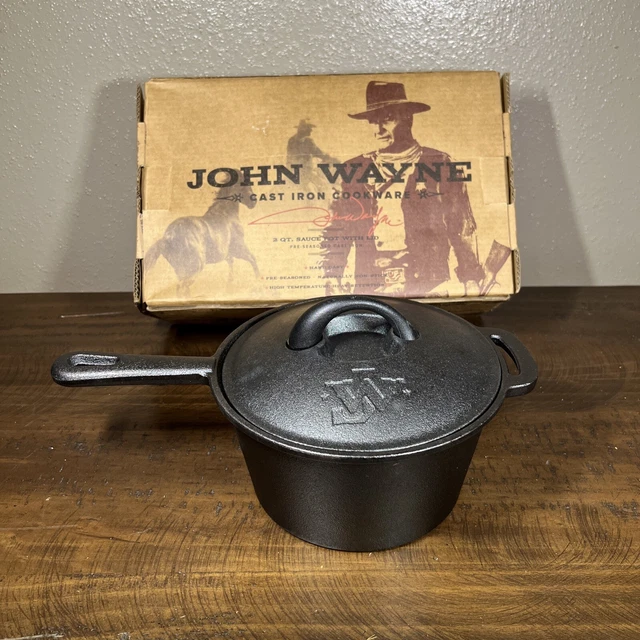 NEW John Wayne Cast Iron Cookware 2 Qt. Sauce Pot w/Lid W 5.5" x H 4" Oven Safe