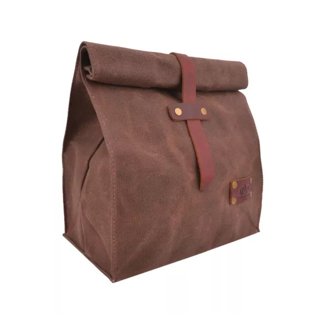 Heavy-duty Canvas Leather Lunch Bag Lunch Box Pouch Quick-Fold Waterproof