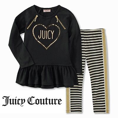 NWT JUICY COUTURE Girls Black/Off White/Gold Leggings Set(4, 5, 6X) MSRP$70.00