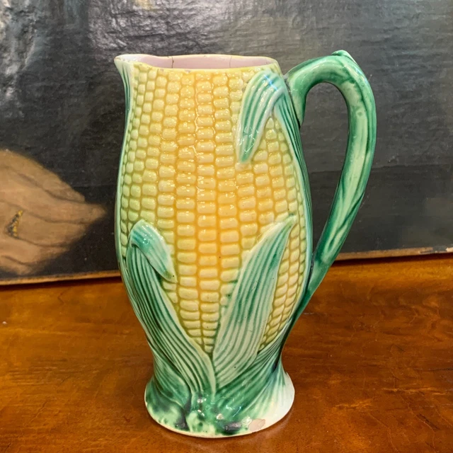 Circa 1880's English Majolica Jug in the Form of Corn