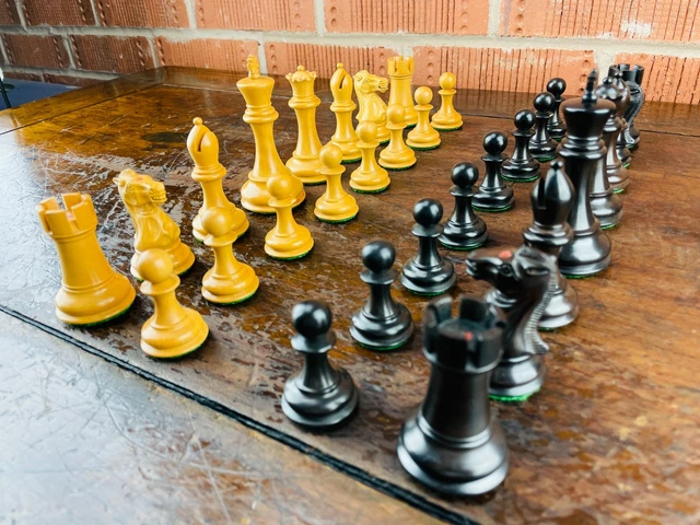 Signed Chess Set JAQUES & SON London Staunton Chess Set Ebony & Boxwood Signed Case 9 ...