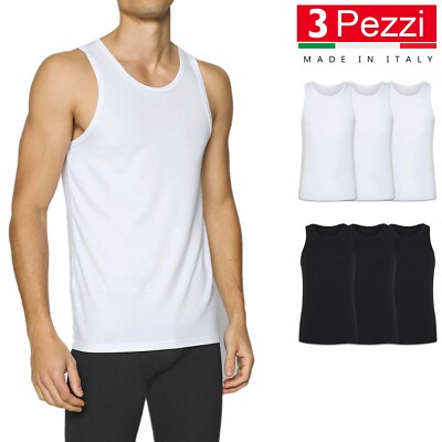 Bianca 3 Pezzi T Shirt Uomo Canotta 100% Cotone Made Italy Maglia Intima VEQUE 