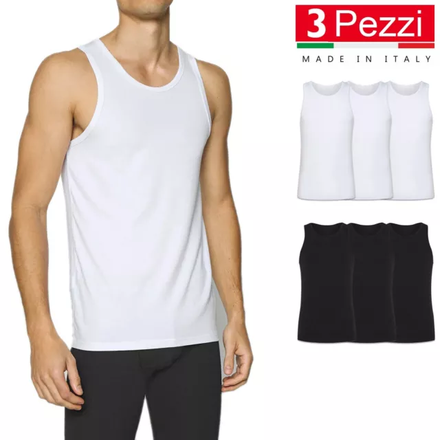 3 Pezzi Canottiera Uomo Ragazzo Canotta 100% Cotone Made In Italy Maglia Intimo