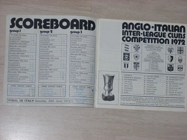 COPPA ANGLOITALIANA 1972 Roma, Catanzaro Cagliari, Sampdoria, Vicenza