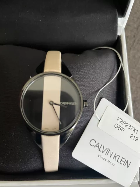 Womens Calvin Klein Rebel Swiss Made Nude Leather Watch K8P237X1 New RRP £219