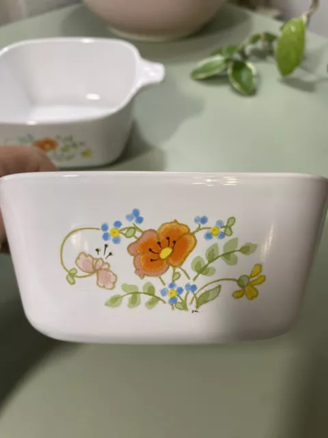 Corningware (2) Two Petite Pans WILDFLOWER P-43-B Dishes Pair 3