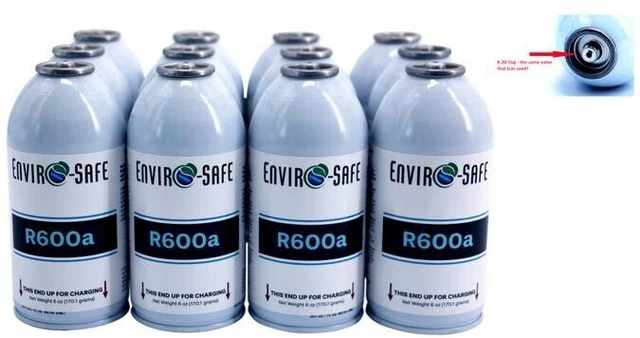 R600a "HC" New Modern Refrigerant, Enviro-Safe (12) cans  7/16" Self-Sealing K28