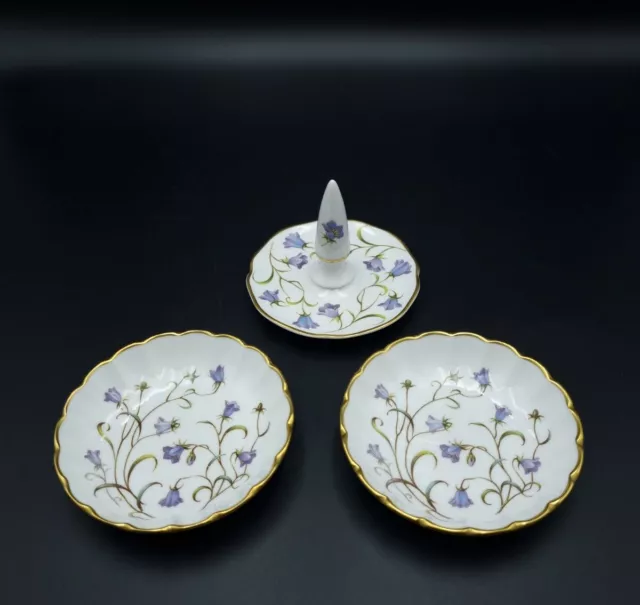 Spode 'Campanula' Pair of Trinket/Pin Dishes and Ring Holder 2