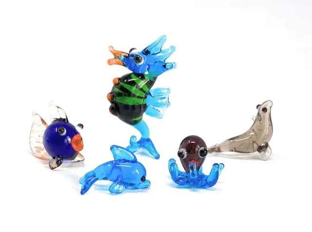 Set of 5 Ganz Miniature Sea Glass Animals Dolphin, Octopus, Seal, Fish, Seahorse