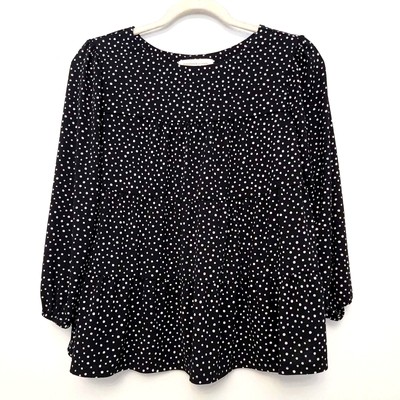Monteau Los Angeles Black & White Polka Dots Baby Doll Wide Cut Top Size Large