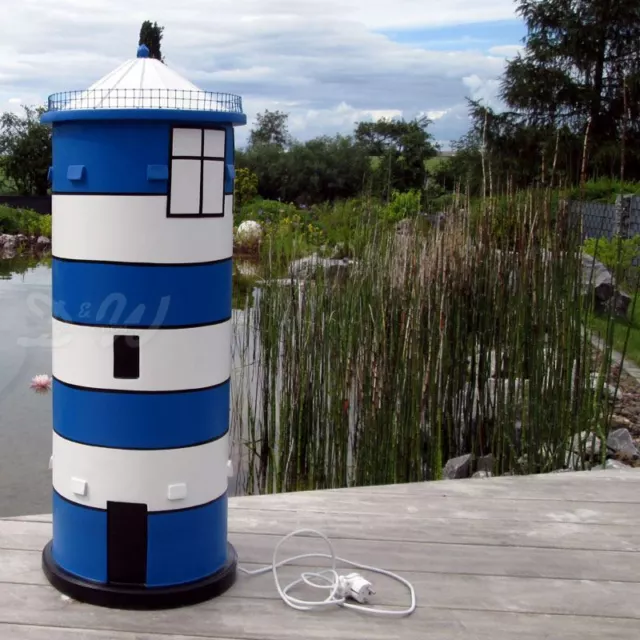 LEUCHTTURM PILSUM 95 cm blau weiß BLINKLICHT Garten Deko HOCHZEIT OTTO der FILM