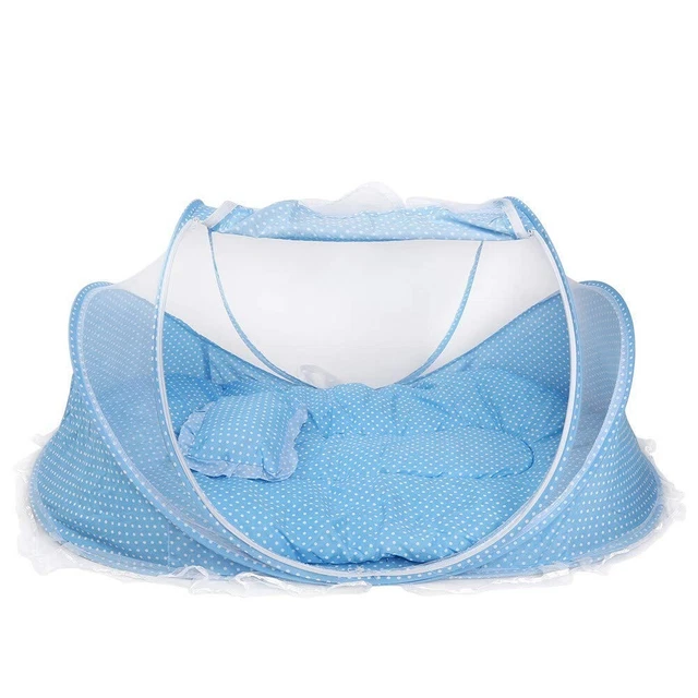 4 piezas/Juego de mosquiteras para bebé cuna portátil plegable cama para bebé mosquito AZUL
