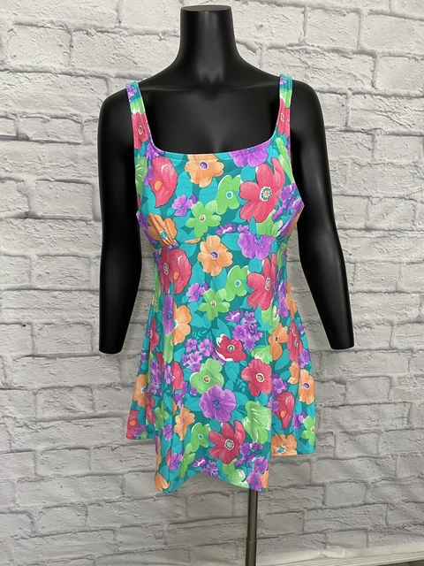 Seawaves Skirt Swimsuit Floral Size 18 Vintage 80s Swimwear One Piece