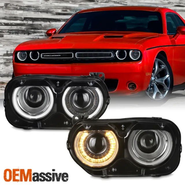 For 15-20 Dodge Challenger HID LED DRL Switchback Projector Headlight Left+Right