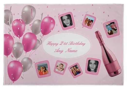 Personalisiert Bild & Text Banner Mädchen Rosa Stoff Geburtstag - 1.5x0.9m