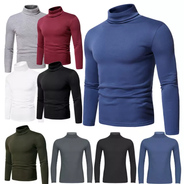 Mens Turtleneck Pullover Thermal Undershirt Base Layer Shirt Long Sleeve