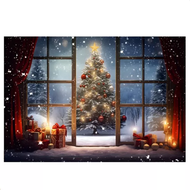 210X150 Cm Panno di Sfondo Natalizio Albero di Natale  di Neve Decora8013