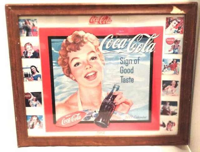 Coca Cola Coke - 2007 Wall Calendar - Framed One of a Kind OOAK  Art