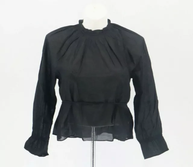 J Crew womens top large black tie waist blouse cotton voile lightweight new