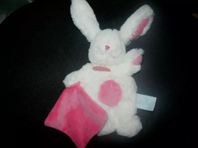 doudou peluche lapin blanc rose fushia mouchoir Câlins BABY NAT'
