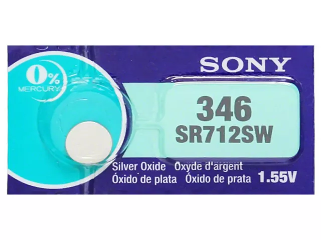 Sony 346 Pila Batteria Orologio Mercury Free Silver Oxide SR712SW Japan 1.55V