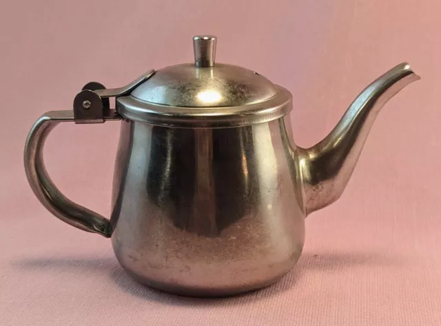 VOLLRATH 46310 10 oz STAINLESS STEEL TEAPOT HINGE LID TEA COFFEE CREAMER VTG 2