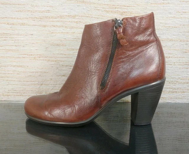 ECCO TOUCH 75 Brown Ankle Bootie Cuban Heel Double Zip Boots Womens 40/US 9-9.5