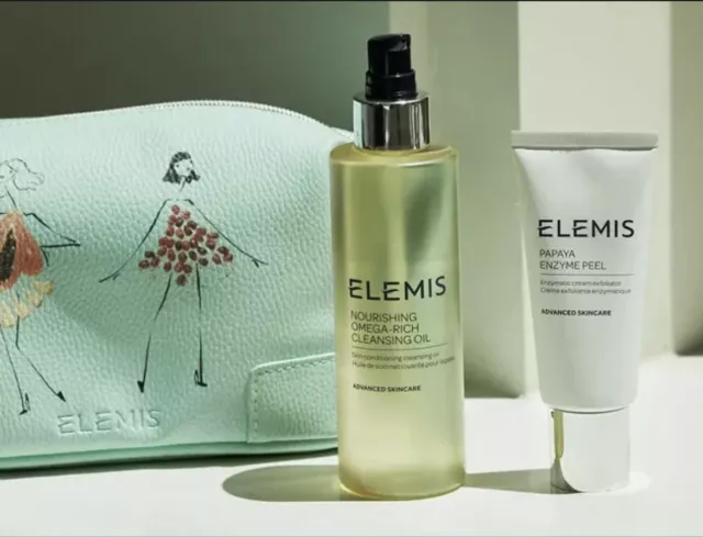 New Elemis Full Size Papaya Enzyme Peel + Cleasing Oil + Bag Glow-Getters Duo