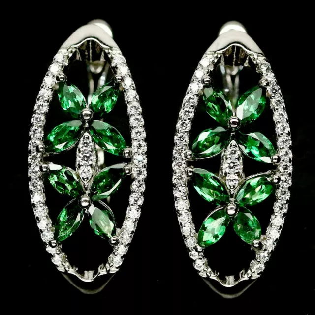 Shola Vrai Naturelle Vert Tsavolith Grenat Boucles D'Oreilles Sterling E119