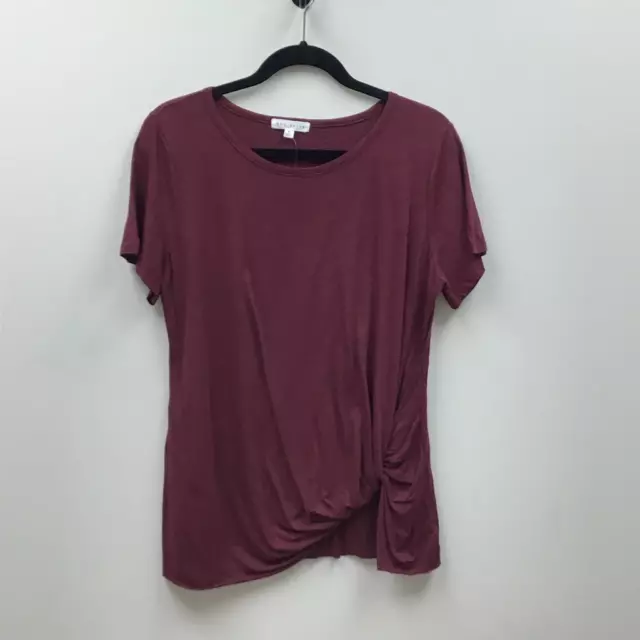 Socialite Womens T-Shirt Burgundy Twist Hem Short Sleeve Jewel Neck M New