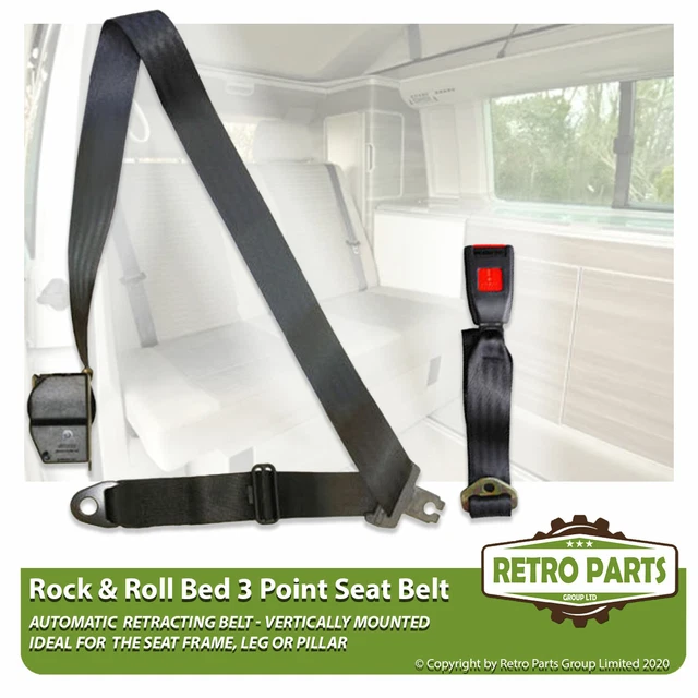 ROCK & ROLL Bed 3 Point Inertia Seat Belt Kit Black for VW Transporter
