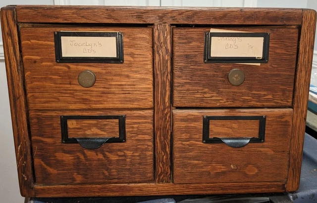Vintage Antique Solid Oak Wood Library File Card Catalog / Holder 4 Drawer